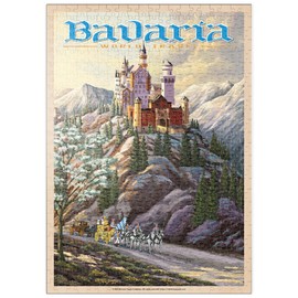 MyPuzzle Neuschwanstein Castle, Germany - Whispers of Winter's Fantasy, Vintage Travel Poster - Premium 500 Piece Puzzle - MyPuzzle Special Collection by Havana Puzzle Company