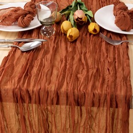 MLMC 8 Pack Fall Table Runner Terracotta Cheesecloth Table Runner 10ft Wrinkled Rustic Cheese Cloth Table Runner Bulk 35x120 Inches for Thanksgiving Baby Shower Home Party Decor