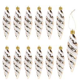 DAHI 12 x Glitter Christmas Tree Pendants Christmas Tree Cones Champagne Christmas Tree Decorations Christmas Baubles for Christmas Tree Decoration (Champagne-B)