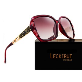 LECKIRUT Oversized Sunglasses for Women Polarized UV Protection Classic Fashion Ladies Shades Red Frame Red Lens
