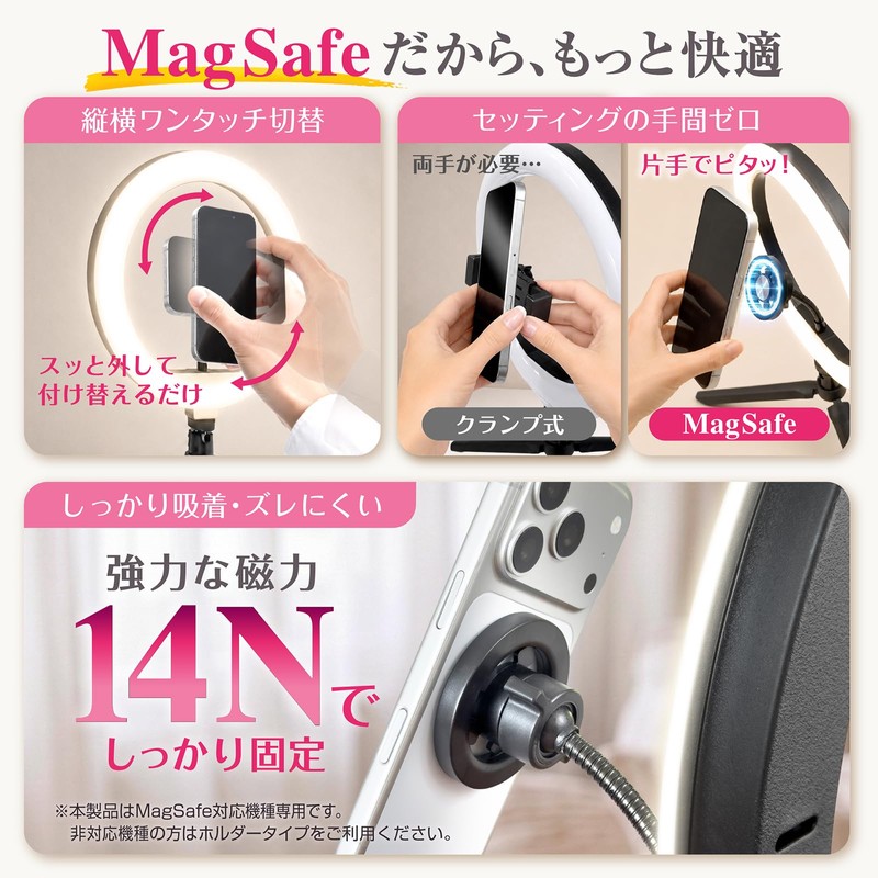 MERSHEART MagSafe Ring Light, Tripod, Dedicated for MagSafe (One-Touch Attachment,