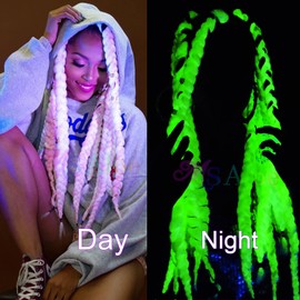 White Braiding Hair Extensions Glowing Braiding Hair Kanekalon Braids Hair Shining Jumbo Braiding Hair Glow in the Dark Braids Hair(White,5pack)