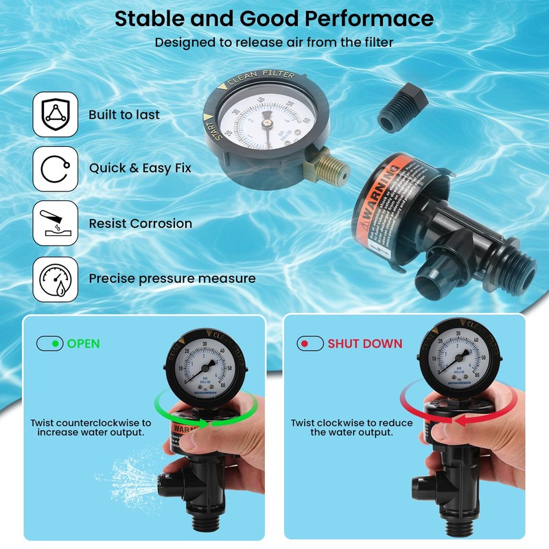 MEASUREMAN Manual Air Relief Valve, Pool Filter Valve with Pressure