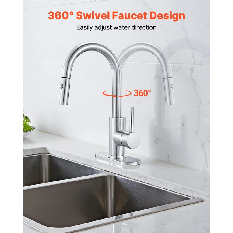 VEVOR Single Handle Sink Faucet Brushed Nickel Pull-Down Kitchen Sink