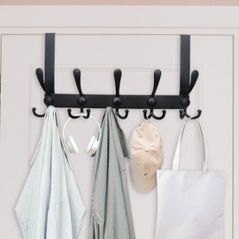 WEBI Over The Door Hooks,Door Hanger,Over The Door Towel Rack with 5 Triple Hooks for Hanging,Over Door Coat Rack Towel Hanger for Towels,Clothes,Bathroom,Black,2 Packs