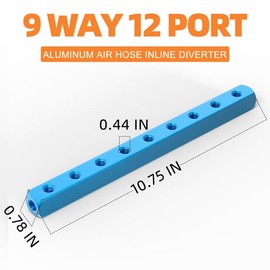 GASHER Aluminum Air Manifold 9 Way 12 Port Pneumatic Air Compressor Manifold Block Splitter 1/4" Output Port 1/4" Supply Port 1PC