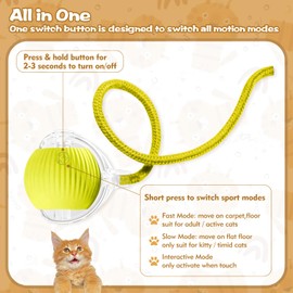 fruitery Interactive Cat Ball Toy, 2025 Upgraded Automatic Cat Toys for Bored Indoor Adult Cats, Smart Moving Cats Toy Balls, 360°Smart Rolling Kitty Ball Toy (Yellow)