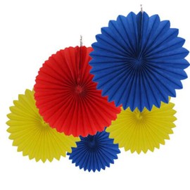 5 Pcs Yellow Royal Blue Red Tissue Paper Fan Set Hanging Tissue Paper Flower for Birthday Baby Shower Wedding Festival Decorations Party Photo Backdrop Decorations (10inch)