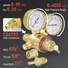YESWELDER Argon CO2 Regulator with 8.2FT Hose 0-4000 PSI Gauges Gas Welding Regulator for MIG and TIG, CGA580 Inlet Connection
