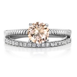 Gem Stone King 925 Sterling Silver Peach Morganite Engagement Engagement Ring For Women (0.79 Cttw, Gemstone October Birthstone, Round 6MM, Size 8)