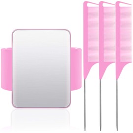 Magnetic Wrist Sewing Pincushion Wrist Magnetic Pin Holder Wristband Pin Cushion Holder with 3 Pieces Stainless Steel Pintail Comb Rat Tail Comb for Hair Clips Sewing, Daily Hand Sewing (Pink)