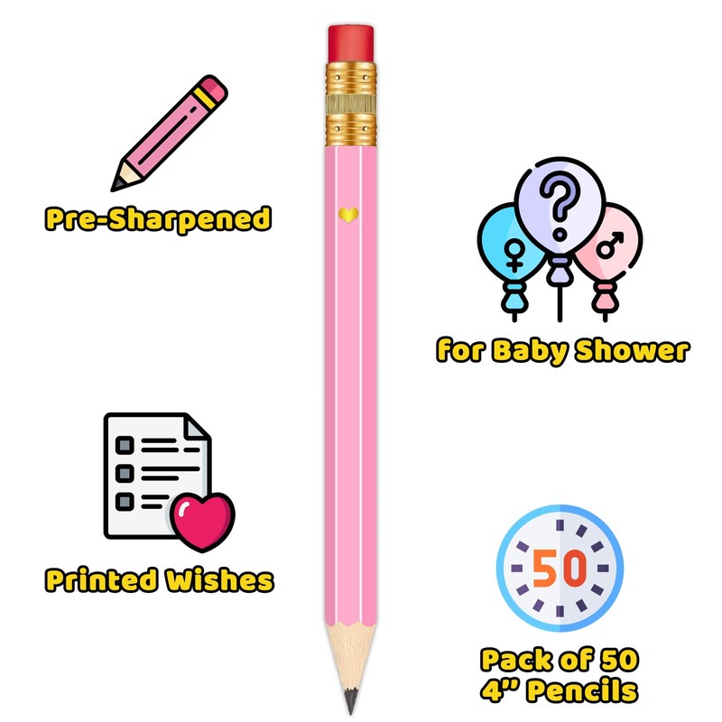 Vusnud 50Pcs – Baby Shower Sharpened Half Pencils with Erasers,