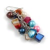 Multicoloured Glass Bead, Shell Nugget Cluster Dangle Earrings/Silver Tone/ 60mm