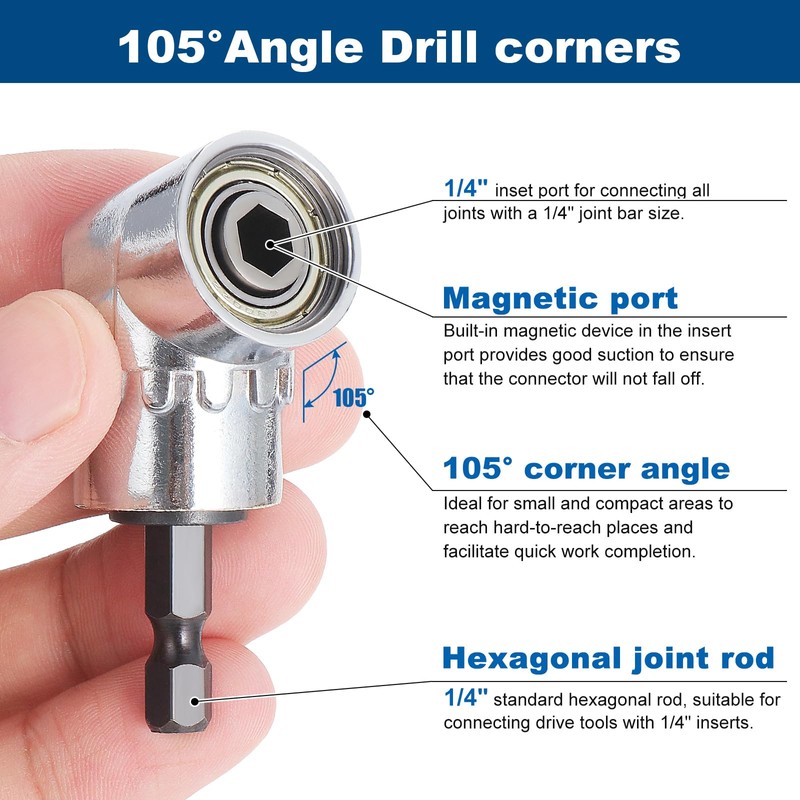 HSEAMALL 25PCS Drill Bit Extension Set，105° Angle Screwdriver Attachment Hex