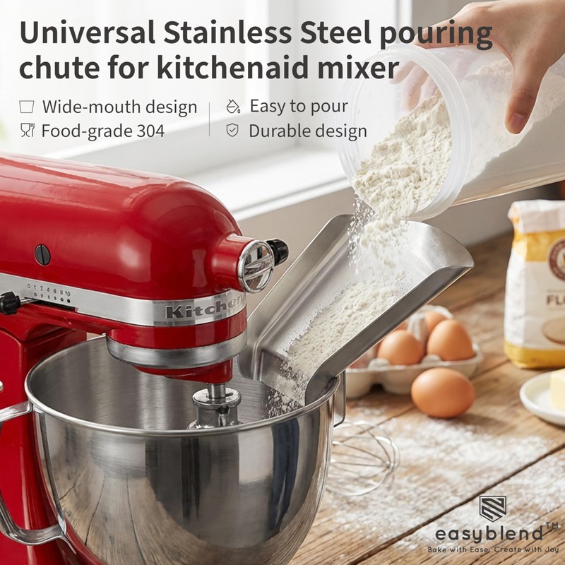 EasyBlend Pouring Chute for KitchenAid Mixer & Flour Funnel for