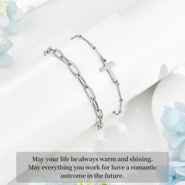MANVEN Women's Cross Bracelet for Women Fashion Jewellery Christmas Valentine's Day Mother's Day Birthday Anniversary Gift for Mum Wife Her Girlfriend, Stainless Steel, No gemstone