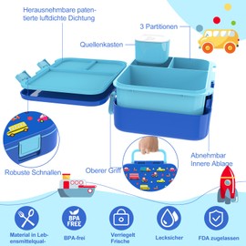 hombrima Kinder Lunch Box, Bento Box Food Storage Container mit Multi-Fächern für Jungen Mädchen Kinder Erwachsene Arbeitsschule (Blau-Cars)