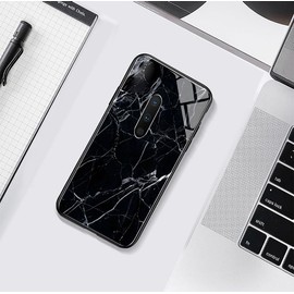 Rockdex Oppo reno2 Z Case Reno 5G case Cover Drop Shockproof TPU Frame Tempered Glass Back Black&White Marble Style(for reno2 Z)