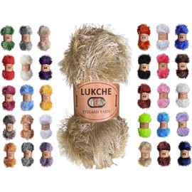 Lukche Eyelash Fun Fur Yarn Premium 100% Polyester 164 Yds (150 Mt), 3.53 Oz (100 Gr) Colorful Crochet Yarn Dıy Hand Knitting (Latte)