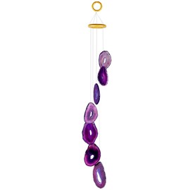 mookaitedecor Purple Large Agate Slice Crystal Wind Chime for Porch Garden Indoor Outdoor Decoration, Healing Crystal Art Hanging Ornament Reiki Wind Chime Gift Good Luck Feng Shui Purple Home Decor