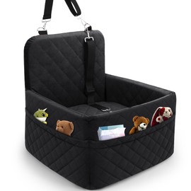 Dog Booster Car Seat for Small/Medium Dogs,Pet Puppy Dog Car Seat Booster 15-35 lbs with Soft 4+2in Detachable Pads Detachable Elevated Cushion and Washable Cover，Safety Belts, Storage Pockets