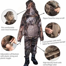 Waxaya Mosquito Netting Suit Net Bug Pants & Jacket Bug Clothing for Hunting Fishing Gardening (M/L)