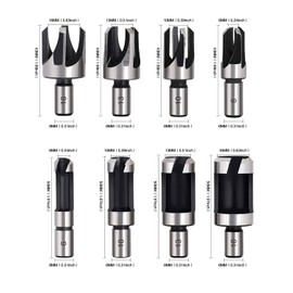 HOHXEN 8 Piece Wood Plug Cutter Set, Silver Round Shank Carbon Steel Cylinder Type & Claw Type Wood Plug Hole Cutter Cutting Tool Drill Set - 6 mm/10 mm/13 mm/16 mm