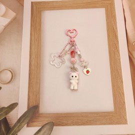 Fluffy Cat Decoration, Cute Cat Keyring, Y2K Heart Bow Star Ornament, Kawaii Pendant for Women and Girls, Bag Decoration, White Cat Keyring, for Cat Lovers, White