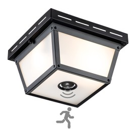 c cattleya 2-Light Motion Sensor Ceiling Light Fixture Outdoor Flush Mount Light Porch Lights Ceiling Mount Black with Textured Glass for Front Porch Deck Covered Patio Hallway