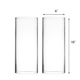 CYS EXCEL 2 PCS (H:10" D:6") Open Ended Glass Hurricane Candleholder Tube Shade | Multiple Size Choices Open Flame Candle Chimney Tube Cover | Bottomless Cylinder