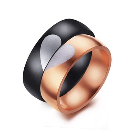 OIDEA Couple Ring Puzzle Heart: Couple Rings Wedding Rings Stainless Steel Rose Gold Black with Gift Box Christmas Day Valentine's Day, Stainless Steel