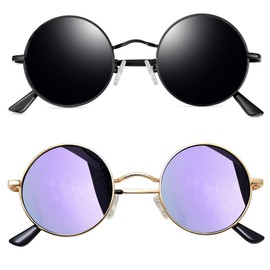 Joopin Round Sunglasses for Men Women, UV Protection Metal Frame Vintage Retro Circle Polarized Womens Mens Sunglasses (Black+Gold Purple Mirrored)