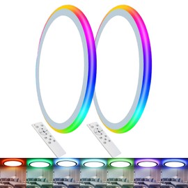 2Pack 13Inch Magic RGB Flush Mount Led Ceiling Light,34W 3400LM Dimmable with Remote Control 3000-6500K+RGB Color Changing Ceiling Light.Surface Round Ceiling Lights for Bedroom Living Room (White)
