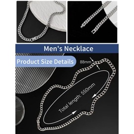 Men's Necklace, Titanium Steel Necklace, Hip Hop Punk Necklace，Men's Cuban Chain, Stainless Steel Necklace, Cuban Link Chain, Clothing Accessories, Silver Chain Necklace For Men & Women (necklace 60cm)