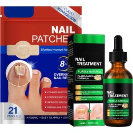 Parches Reparadores de Uñas+Tratamiento de Uñas con Esencia de Jengibre Set,Protector para Las Uñas de Los Pies,Cuidado de Uñas,Mejora el Color y Restaura Uñas Dañadas