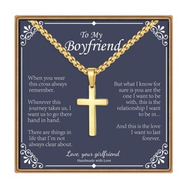 IEFLIFE Gold Cross Necklace for Boyfriend - Christian Jewelry Gift for Men - Anniversary, Valentine's Day, Christmas Religious Present