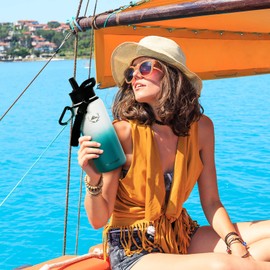 NATURE PIONEOR Insulated Water Bottles with Paracord Handle - 32 oz Vacuum Sports Wide Mouth Water Bottle with 3 Lids, Leak Proof Stainless Steel Keeps Hot and Cold