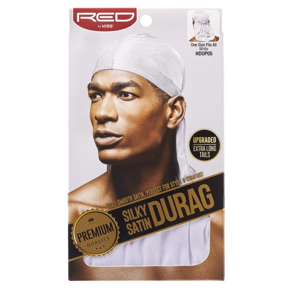 Kiss Red Durag Silky Satin White Extra Long Tails (Pack of 12)