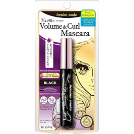 Máscara de pestañas voluminizadora HEROINE MAKE by KISSME con cepillo curvo negro resistente al agua, efecto de pestañas postizas de larga duración con fibras definidoras, fabricada en Japón