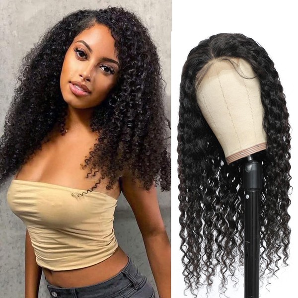 YesJYas HD Lace Wig, Human Hair Wig, Brazilian Hair Wigs, 150% Density, 13 x 6 Lace Front Wig, Kinky Curly Wig, Glueless Wig, Human Hair, Curly, Natural Colour, 24 Inches (61