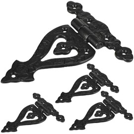 Otoolling 4 Pack Antique Cast Iron Vintage Heavy Duty T Hinges 5.3'' Black Powder Coated Wrought Iron Flush Mount Hinge with Hardware for Barn Door Cabinet Wardrobe Shed Window Wooden Box Chest