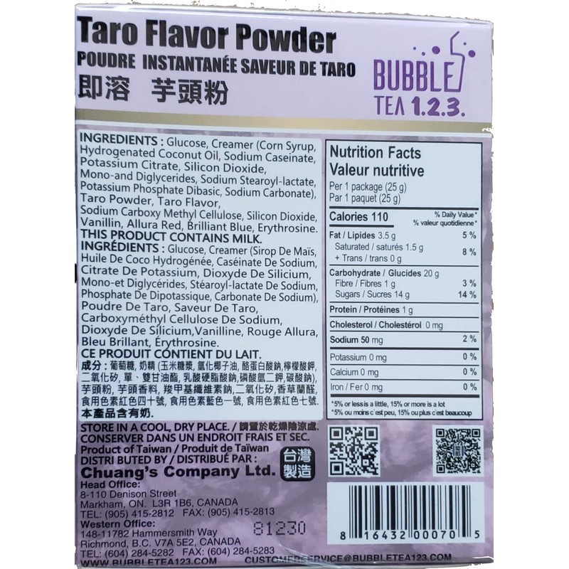 Bubble Tea 123 Instant Taro Flavor Tapioca Powder 150g (25gx6pk)
