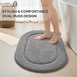 HOMEIDEAS Bathroom Rugs Sets 2 Piece, Super Soft Oval Bath Rugs, Super Absorbent Bathroom Mats Non-Slip and Machine Washable Bath Mats, Grey