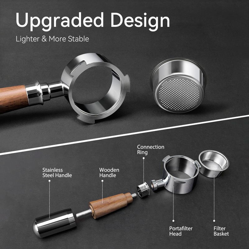 VINATO 51 mm Bottomless Portafilter - Stainless Steel Filter Holder