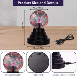 Agatige 3 Inch Magic Plasma Ball Lamp, Touch Sensitive Plasma Ball Light Fun Science Mini Lamp for Parties Decorations Prop Home