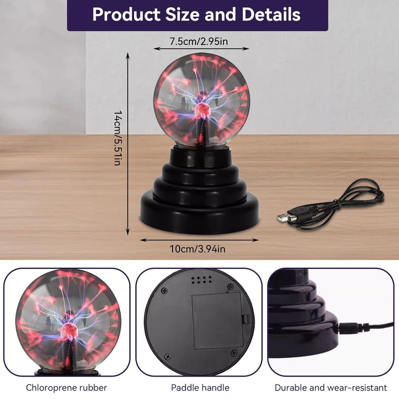 Agatige 3 Inch Magic Plasma Ball Lamp, Touch Sensitive Plasma