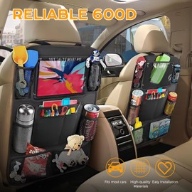 2 Pack Large Capacity Front Seat Organiser & 1 Piece Spacious Boot Storage Bag, Foldable, Multifunctional, Waterproof, Car Back Seat Organiser with Touch Tablet Holder, Bottles,