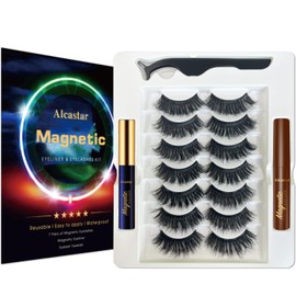 Alcastar Magnetic Eyelashes and Eyeliner Kit,Magnetic Lashes Natural Looking with Eyeliner,Strongest Waterproof,Long Lasting,Waterproof, Long Lasting,Cruelty Free.（1 black+1brown)