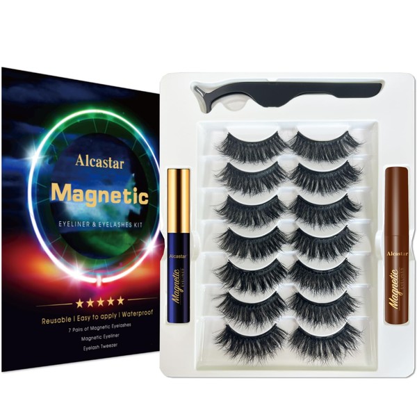 Alcastar Magnetic Eyelashes and Eyeliner Kit,Magnetic Lashes Natural Looking with