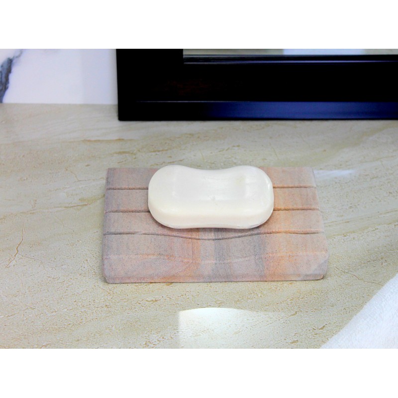 Stonkraft Rectangular Ribbed Shaped Soap Dish Made of Natural Rainbow
